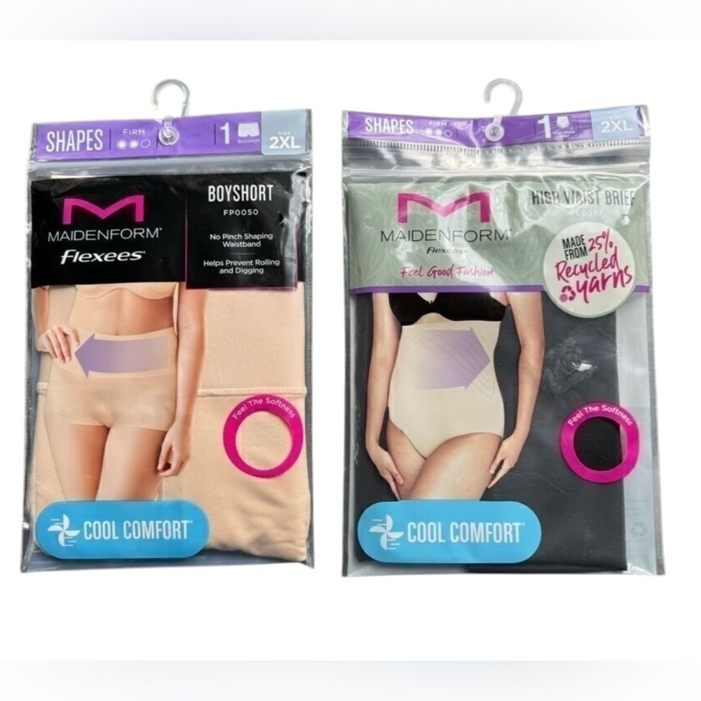 MAIDENFORM FLEXEES NWT women’s black and nude slimming high waisted brief and bo